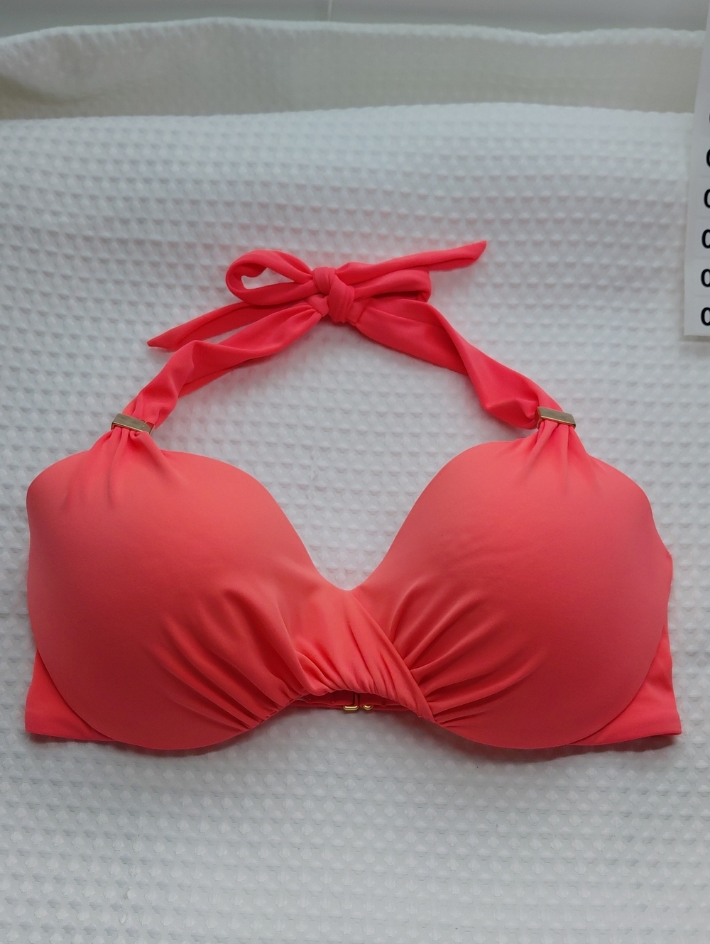 Victoria’s Secret Bikini Swim Top 34D Bright Coral Orange Halter Push Up Padded